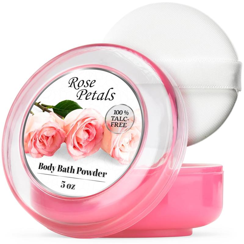 R-NEU 2 Pack Body Bath Powder for Women, 100% Talc-Free, Elegant Rose Petals Dusting Powder with Powder Puff, Extra Large (10oz)