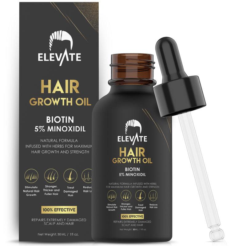 ELEVATE 5% Minoxidil Biotin Hair Growth Oil for Women & Men - Gentle & Natural Hair Serum for Hair Loss Prevention Haircare & Comfort