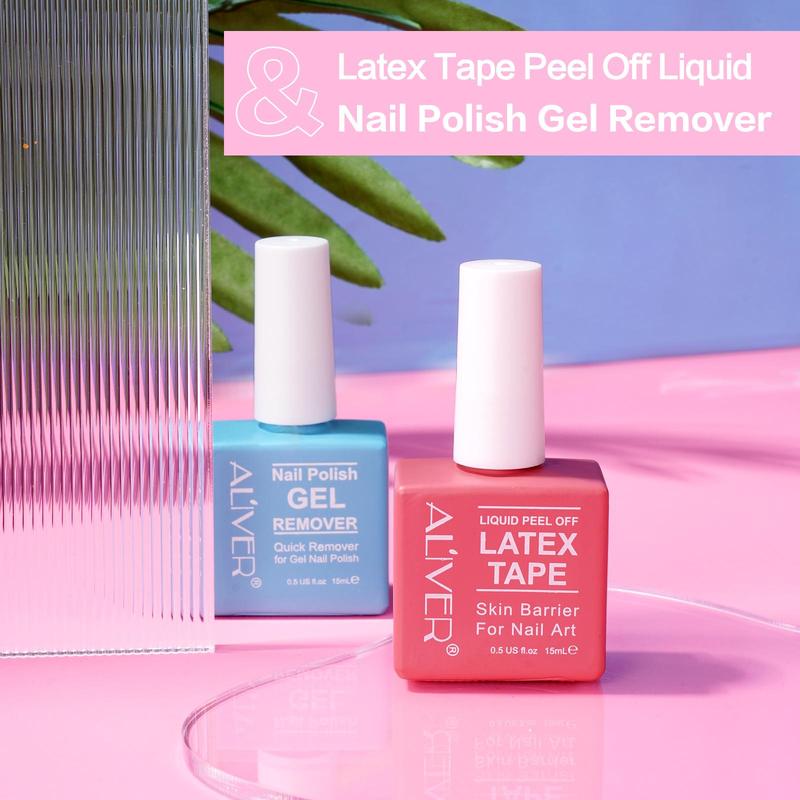 Nail Polish Gel Remover & Liquid Peel Off Latex Tape, 2 Counts set Nail Polish Fast Peeling, Prevent Nail Polish Overflow, Odorless Can Be Torn and Pulled, Painted Nails To Assist, Christmas Gift