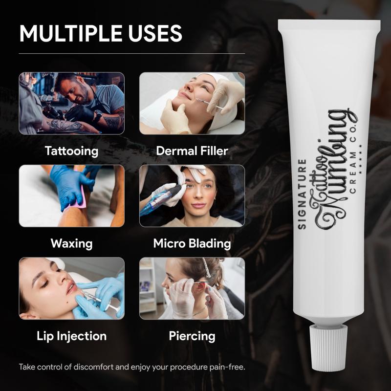 Tattoo Numbing Cream by Signature with 20X More Lidocaine Strength - Best Numbing Cream for Tattoo Before & Aftercare - Painless Tattoo with More Numbing Power (10 Grams, 0.35 Ounce