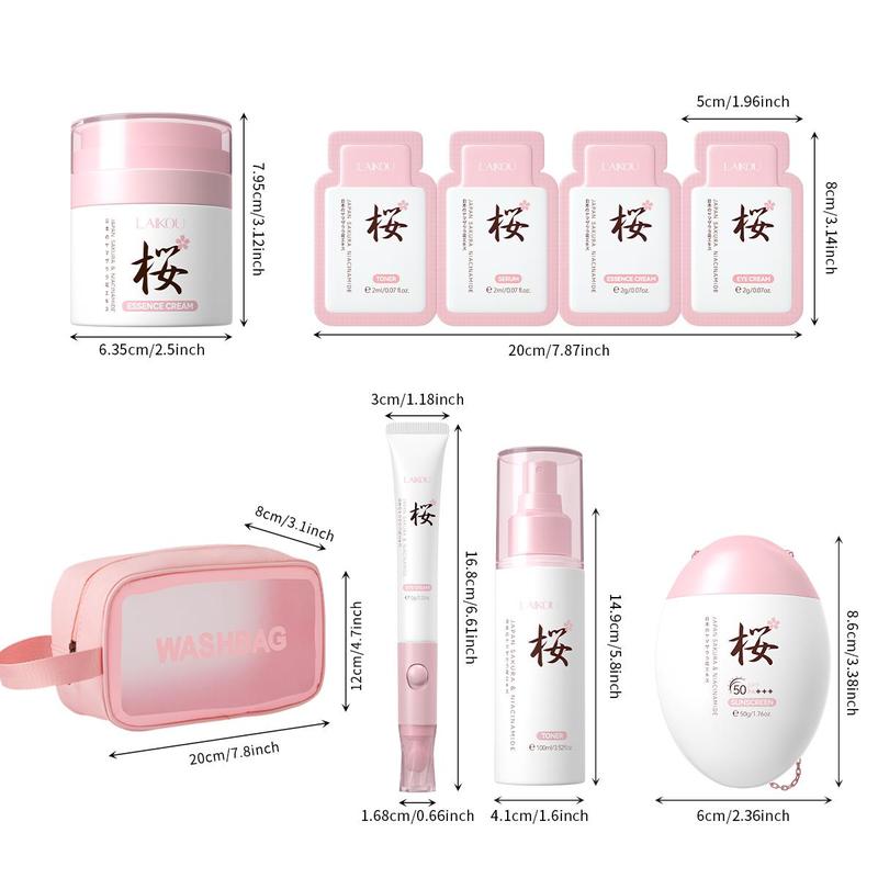 Sakura Skin Care Kit, 17pcs set Toner & Cream & Sunscreen & Eye Cream & Makeup Bag & Experience Pack, Portable Skin Care Kit for Women