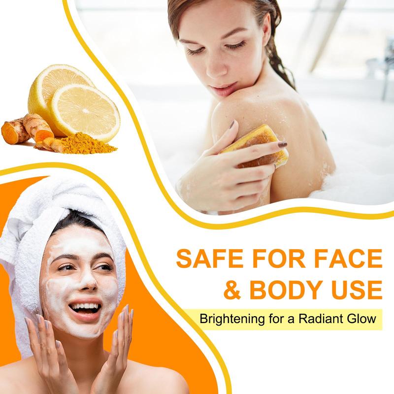 Lemon Turmeric Kojic Acid Soap and Cleansing Pads Set, Deep Cleansing, Exfoliating and Brightening Soap, Face & Body Care Product for Women and Men