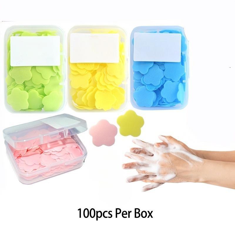 Petal Shaped Disposable Soap Flake, 100pcs set Portable Cleaning Products Mini Washing Hand Soap Paper Sheets for Travel, Outdoor Camping Hiking Cleaning Supplies