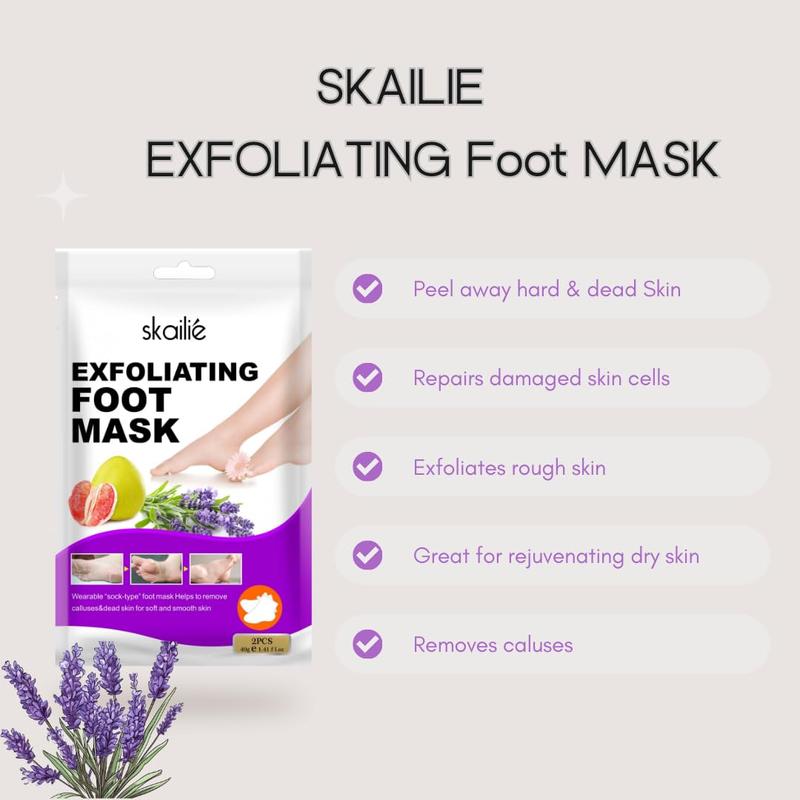 Foot Peeling Mask (3 Pairs) - Peeling Foot Mask Dermatologically Tested Repairs Heels & Removes Dry Dead Skin for Baby Soft Feet - Exfoliating Foot Peel Mask for Dry Cracked Feet (Lavender) Nail Smooth