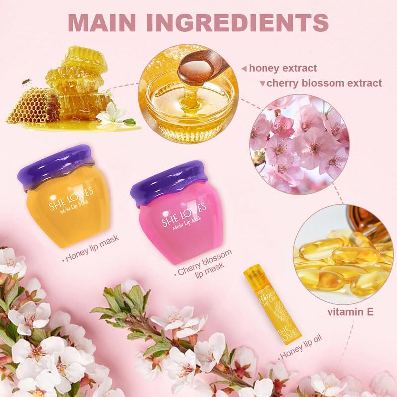 2PCS Lip Mask Overnight, Honey&Sakura Day and Night Repair Sleeping Lip Balm