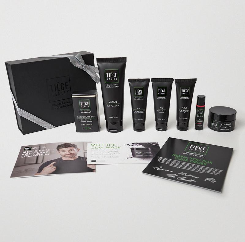 Tiege Hanley Mens Skin Care Gift Box Set, Silver - Men's Skincare Set Includes Daily Face Wash, Morning & Nighttime Facial Moisturizer, Face Clay Mask & Scrub, Body Scrub Bar, & Moisturizing Lip Balm