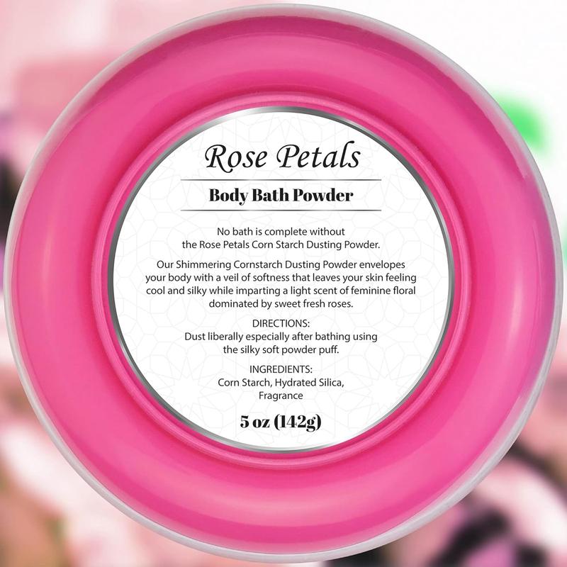 R-NEU 2 Pack Body Bath Powder for Women, 100% Talc-Free, Elegant Rose Petals Dusting Powder with Powder Puff, Extra Large (10oz)