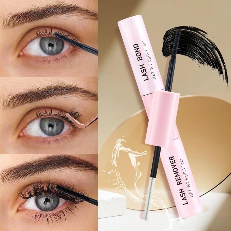 Double-ended False Eyelash Bond & Remover, 1 Count Professional Cluster Lash Glue & Remover for Individual Lashes, Waterproof Mascara Wand Comfortable Lash Adhesive & Remover