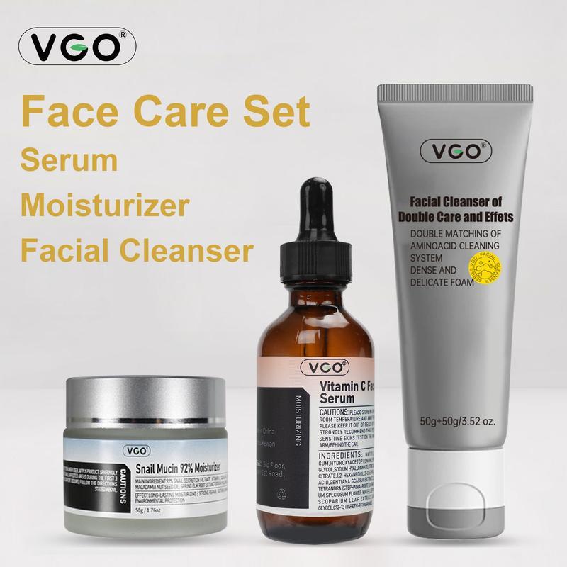 VGO-Vitamin C Serum, Moisturizer, and Facial Cleanser Set Cleansing Moisturizing Suitable for sensitive skin-Live  Gentle Hyaluronic Skin Repair Comfort Hydrate