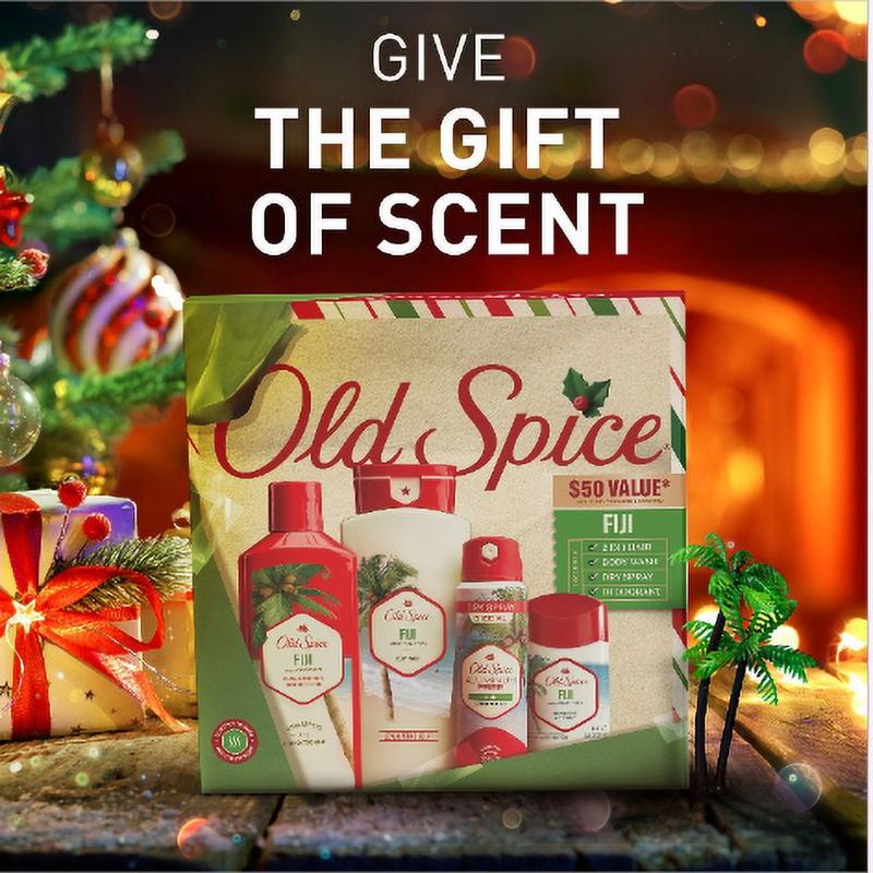 ($50 Value) Old Spice Holiday Gift Pack for Men, Fiji Scent, Body Wash, Antiperspirant and Deodorant, Aluminum Free Spray, 2 in 1 Shampoo