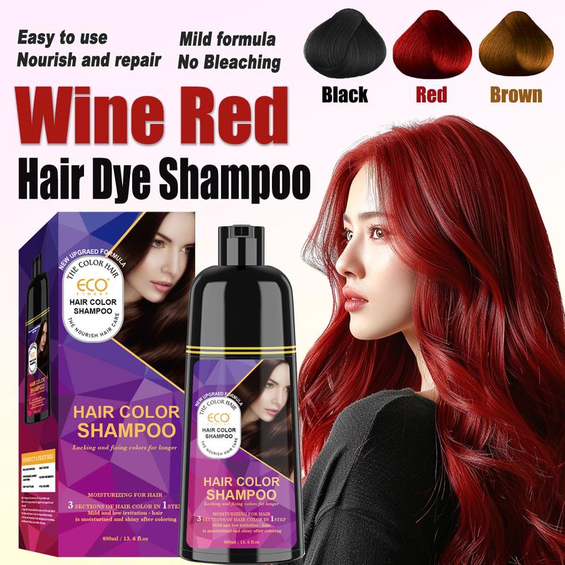 ECO Finest Color-Lasting Hair Dye Shampoo - Wine Red, Brown, Black - Quick & Long-Lasting - Suitable for All Ages Gel Haircare