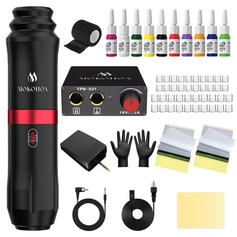 MOKOHOA Beginner's Practice Tattoo Pen Set (with Atomic Fission Motor, Power Supply and Practice Kit) Cosmetics