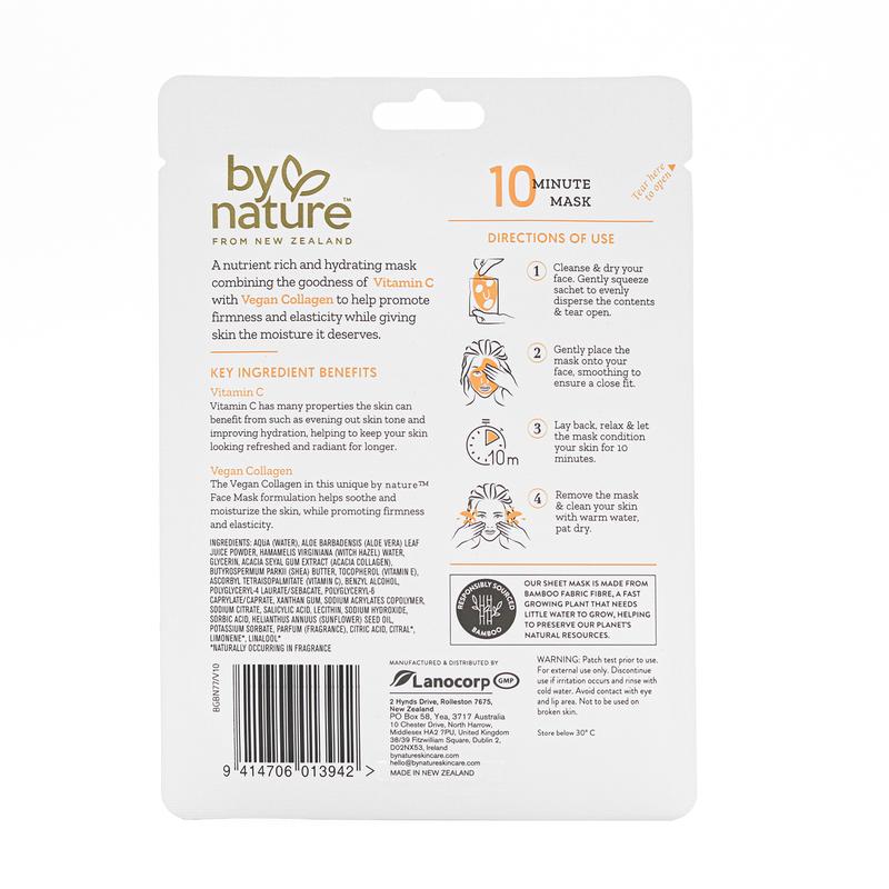 By Nature Vitamin C and Collagen Sheet Face Mask To Brighten And Hydrate Skin - By Nature Skincare From New Zealand