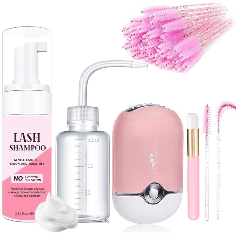 Lash Shampoo for Lash Extensions Eyelash Extension Cleanser with USB Lash Fan,50ml Lash Shampoo,Mascara Brush,Nose Blackhead Facial Cleaning Brush and Wash Bottle for Eye Makeup Remover