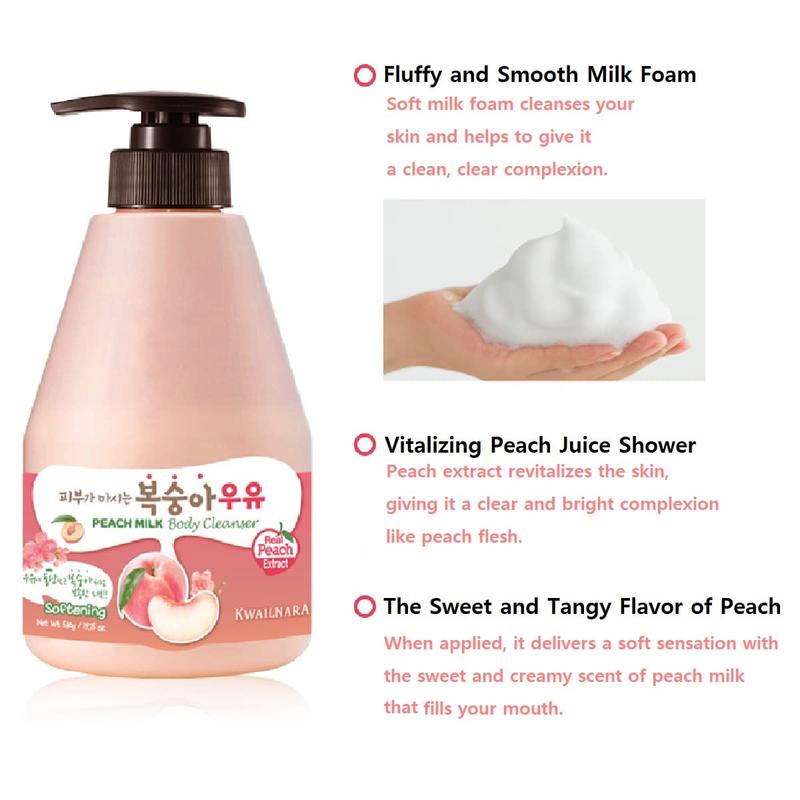 [WELCOS KWAILNARA] Peach Milk Body Cleanser 560 g   19.75 oz. Body Care Body Wash Cleansing Hydrating Moisture Soap Foaming