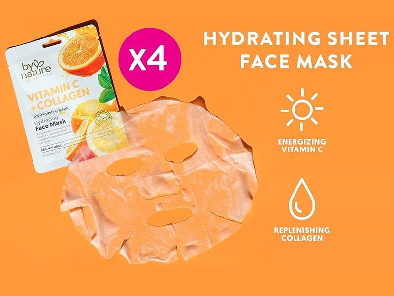 By Nature Vitamin C and Collagen Sheet Face Mask To Brighten And Hydrate Skin - By Nature Skincare From New Zealand