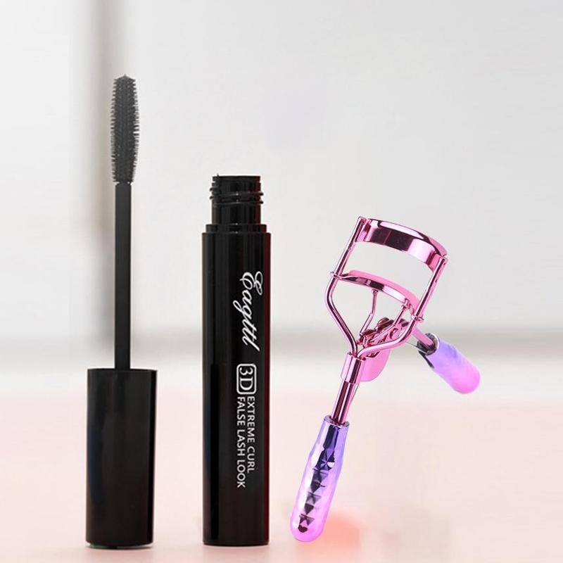 Natural Curl Eyelashes Mascara & Eyelash Curler, Large Capacity Mascara Stick, Long-lasting Lashes Lengthening & Volumizing & Curling Cosmetic