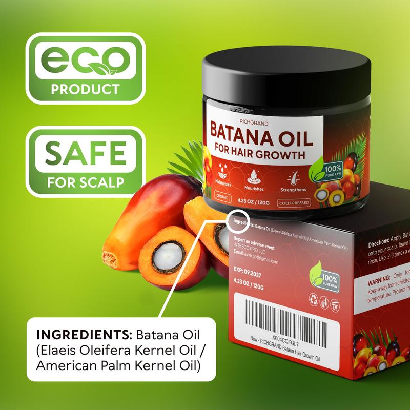 Batana Oil for Hair Growth - Dr Sebi 100% Raw & Organic Batana Oil - Cold-Pressed & Pure Unrefined Batana Hair Mask for Women & Men - Enhances Hair Thickness, Prevents Loss, Eliminates Split Ends