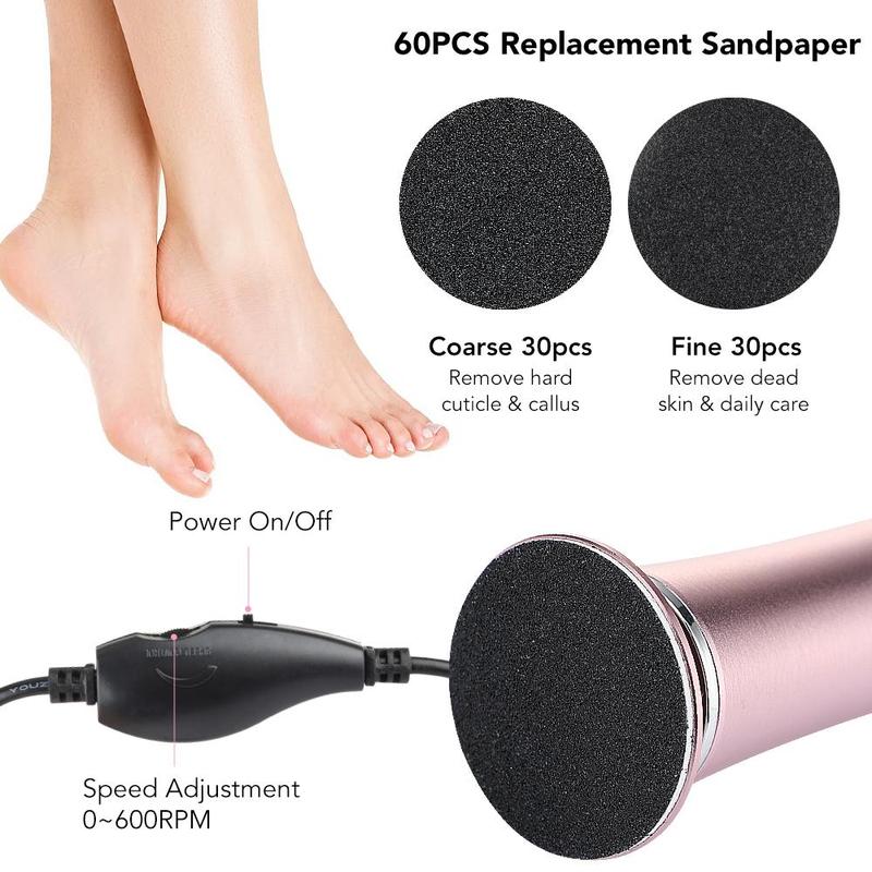 Electric Foot Callus Remover, 1 Set Foot Dead Skin Remover with 60 Sheets Sandpaper, Foot Dead Skin Remover, Exfoliating Foot, Pedicure Tool for Home & Salon Use, Electric Callus Remover, Skincare Product, Christmas Gift