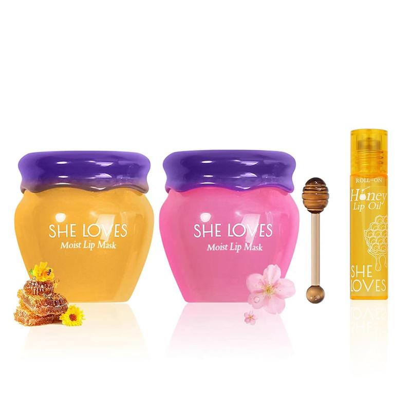 2PCS Lip Mask Overnight, Honey&Sakura Day and Night Repair Sleeping Lip Balm