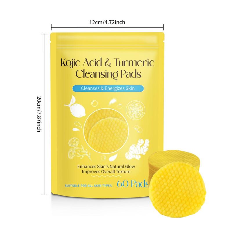 Kojic Acid & Turmeric Cleansing Pads, 60pcs pack Skin Looks Visibly Revitalized, Cleansing Pads for Face and Body