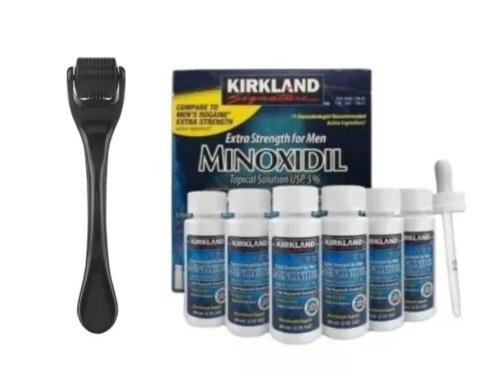 Kirkland Minoxidil 5% Extra Strength Men Hair Regrowth Loss Topical Solution with derma roller