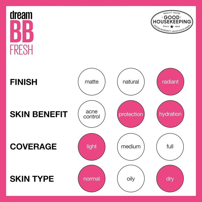 Dream Fresh Skin Hydrating BB cream, 8-in-1 Skin Perfecting Beauty Balm with Broad Spectrum SPF 30, Sheer Tint Coverage, Oil-Free, Light Medium, 1 Fl Oz