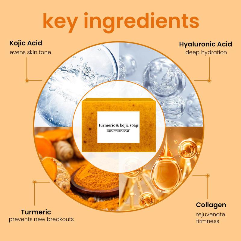 3PCS Turmeric & Kojic Acid Brightening Soap for Body Wash and Facial Cleansing handmade soap Turmeric & Kojic Brightening Soap Set