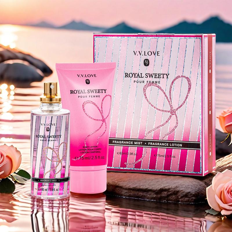 Fresh Floral Mist & Lotion Set,Fragrance Duo Gift Set Notes of Satin pomegranate, lily petals, fresh peach,Fine Fragrance Mist 85ml Body Lotion 75ml