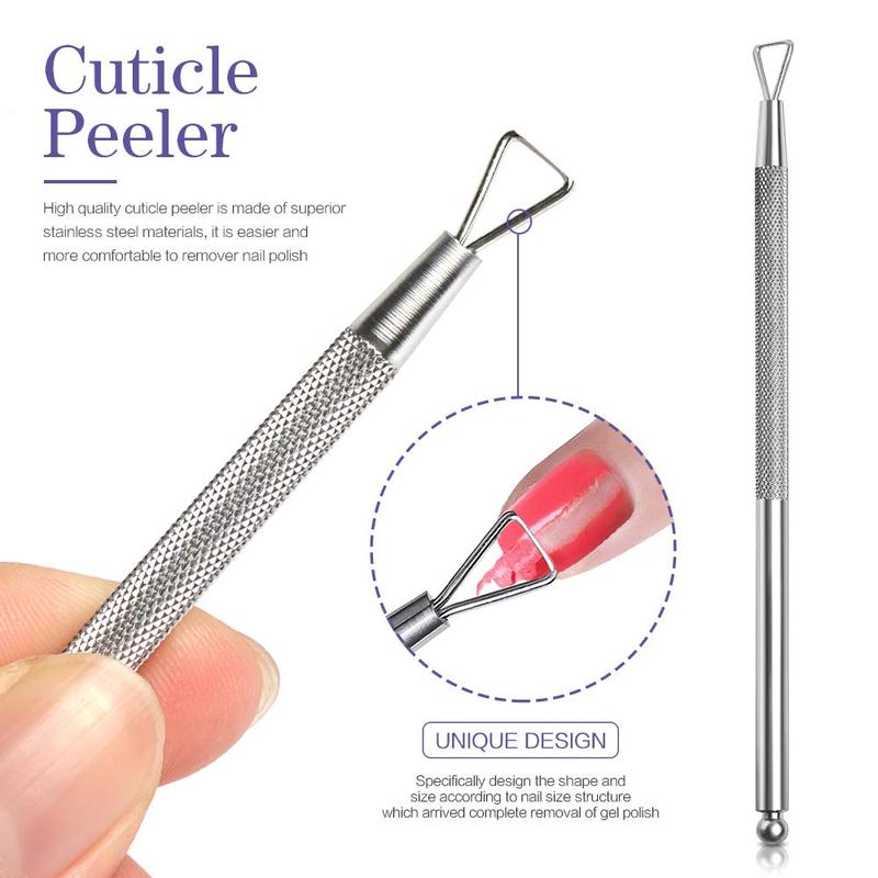 Nail Polish Gel Remover Tools Kit with Nail Clips Nail Remover Pads Cuticle Pusher Nail Brushes Nail File Grits 120 180 Buffer Block Grits 400 4000, 6 Pack Purple