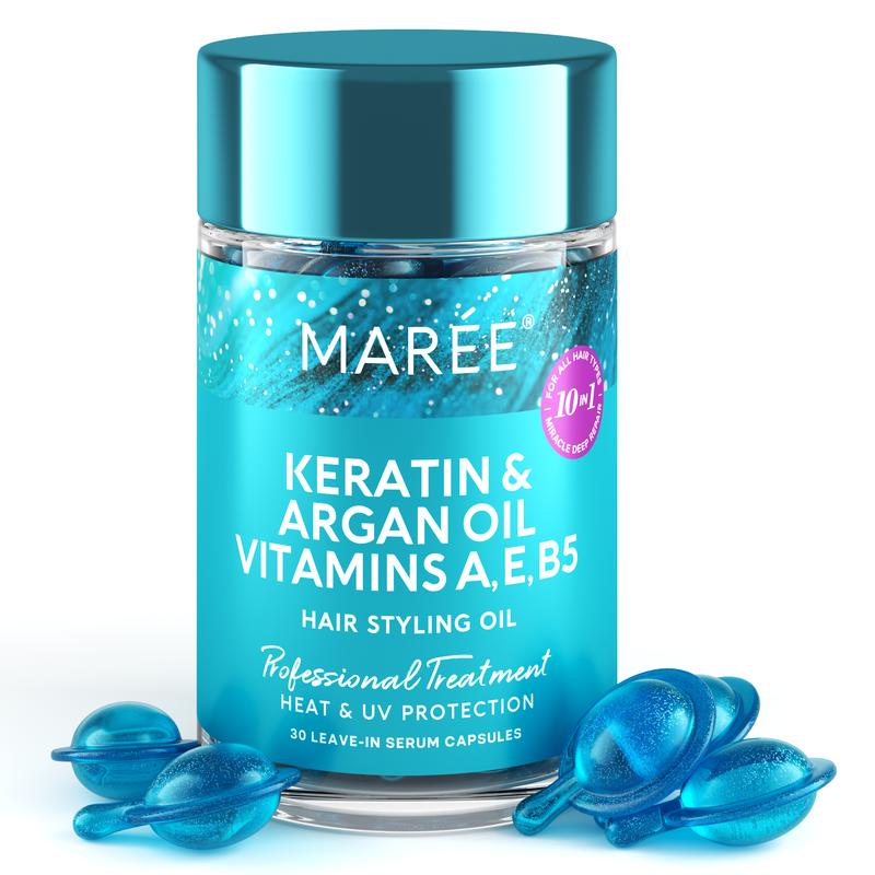 MAREE Keratin Hair Styling Serum for Frizzy & Dry Hair - Keratin Styling & Moisturizing Oil Capsules with Avocado, Jojoba & Argan Oil