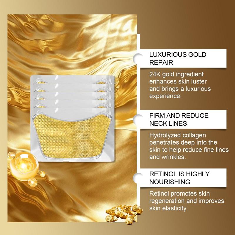 24k Gold Collagen Neck Patches, 5 Counts box Moisturizing Neck Masks, Neck Care Patches, Skin Firming Patches, Neck Skin Care Products