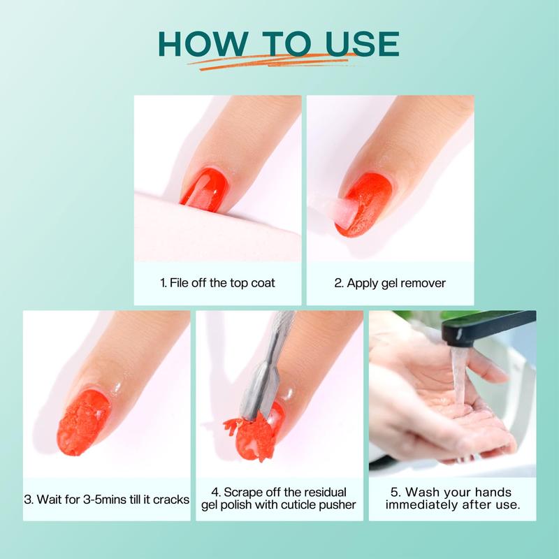 Gel Nail Polish Remover: Gel Polish Remover for Nails with Cuticle Pusher Scraper Quickly & Easily & Effectively Remove Gel Nail Polish in 5 Minutes No Need Soaking or Wrapping