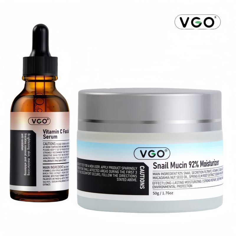 VGO Radiant Boost Repair Set -Vitamin C Serum & 92% Snail Essence Moisturizer for Hydration, Face care set lotion moisturizing set skin care Hydrate cream face cream Protein Cleanser Daily Gentle Skin Repair Comfort  Moisture Hydrating mucin