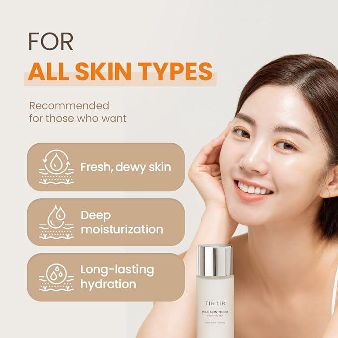 [TIRTIR] Milk Skin Toner Light | Moisturizing, Instant Glow, 2% Niacinamide, Rice Bran Extract, Ceramide, Panthenol, Cruelty-Free, Fungal Acne Friendly, Vegan, 5.07 fl.oz.