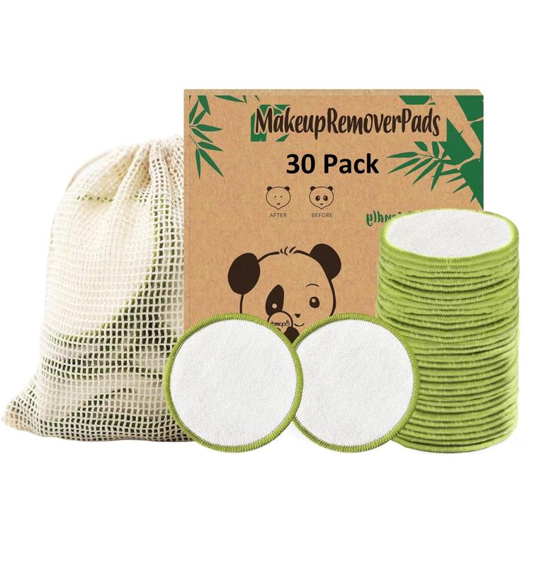 30 Pack Reusable Makeup Removal Pads -30 Pack White Reusable Cotton Rounds with Laundry Bag - Soft Black Reusable Cotton Makeup Remover Pads for Face Pads (Green) Cosmetic