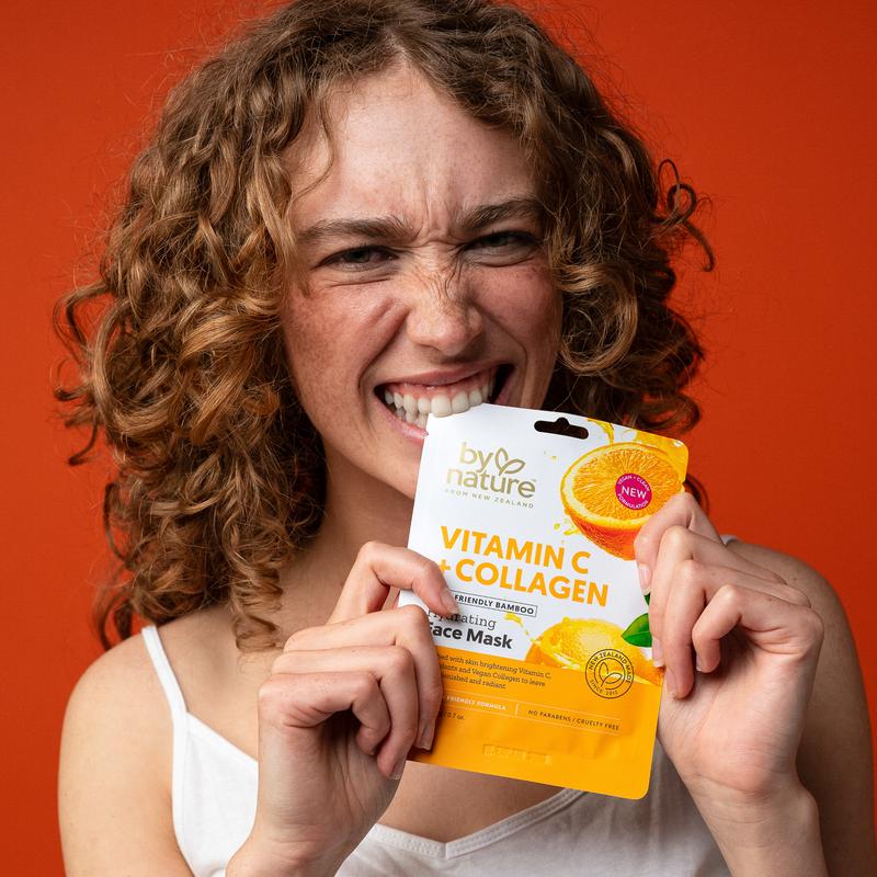 By Nature Vitamin C and Collagen Sheet Face Mask To Brighten And Hydrate Skin - By Nature Skincare From New Zealand