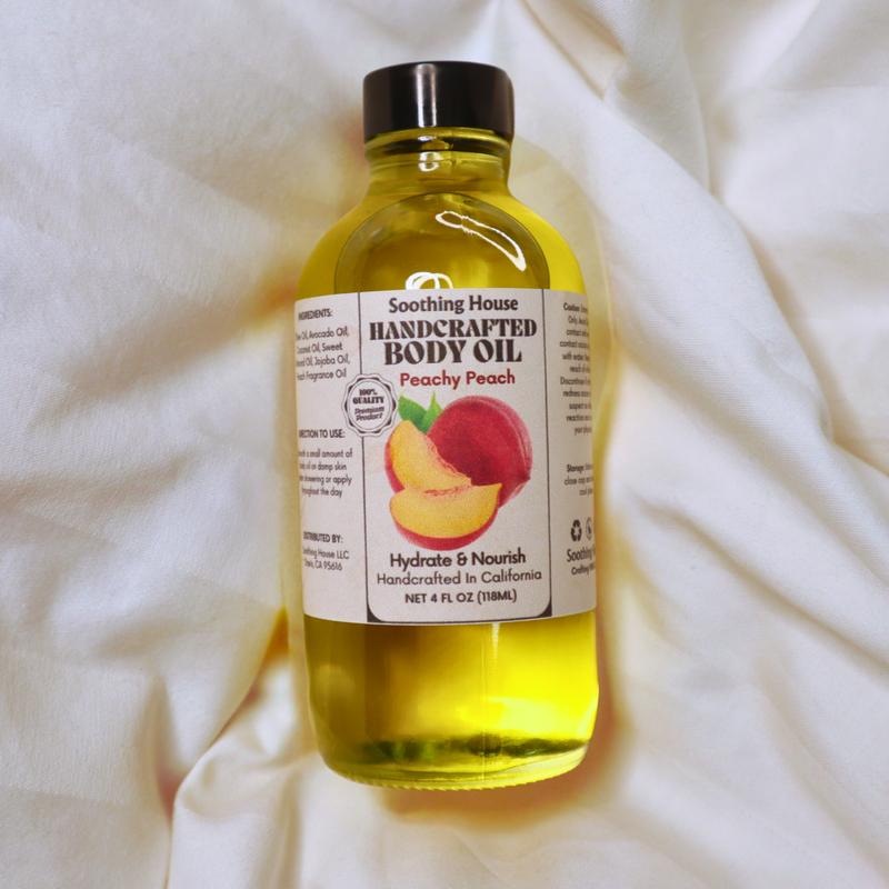 Handcrafted Peachy Peach Body Oil, 4 oz, Silky Smoothness, Aromatic, US-made