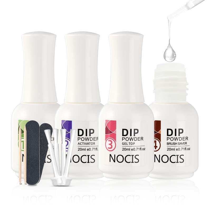 Dip Powder Liquid Set (12pcs set), Base & Top Coat, Activator, Brush Saver, Nail File & Stick, Replacement Brush, No Lamp Cured Dip Powder Nail Kit