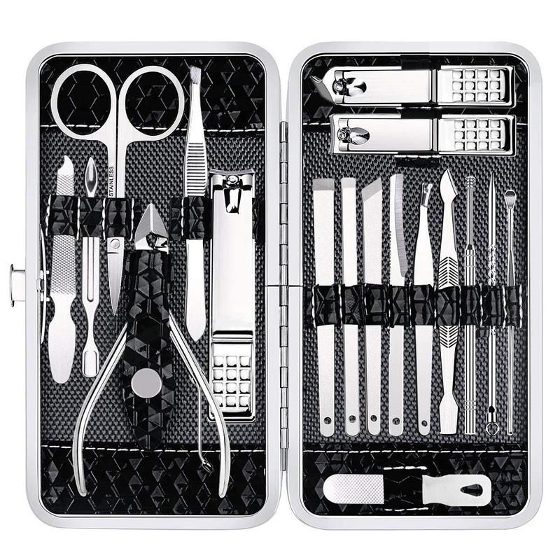 18-Piece Stainless Steel Manicure & Pedicure Kit in Luxe Travel Case - Professional Nail Care Tools Gift Lightweight Nail Art Cutics