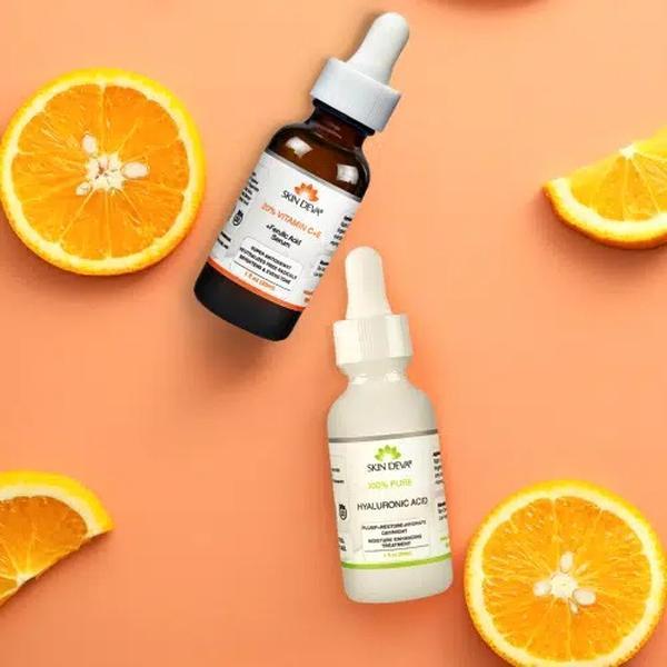 Bright & Hydrating Duo | Vitamin C+E + Ferulic Acid + 100% Pure Hyaluronic Acid Moisture Radiant Serums Skincare