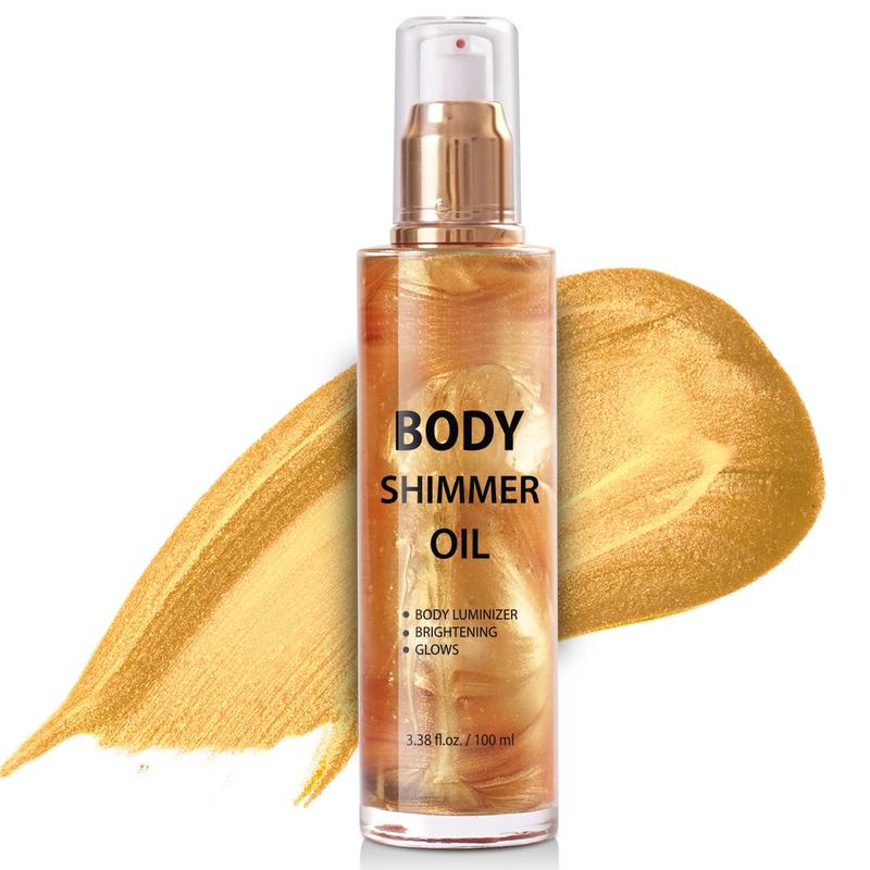 Trendy Beauty Essential! Shimmer Oil 100ml. Summer Moisturizing. Light Shimmer Glow. Non-Sticky. Summer Luminizer and Illuminator. Smooth. 3.38 Fl Oz (Pack of 1), Gold for a Radiant Look.