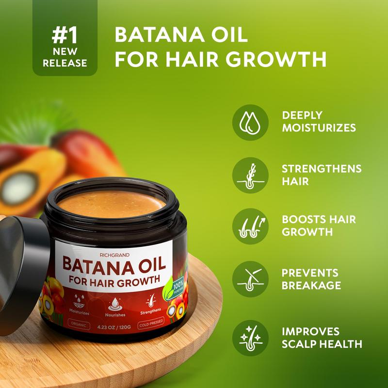 Batana Oil for Hair Growth - Dr Sebi 100% Raw & Organic Batana Oil - Cold-Pressed & Pure Unrefined Batana Hair Mask for Women & Men - Enhances Hair Thickness, Prevents Loss, Eliminates Split Ends