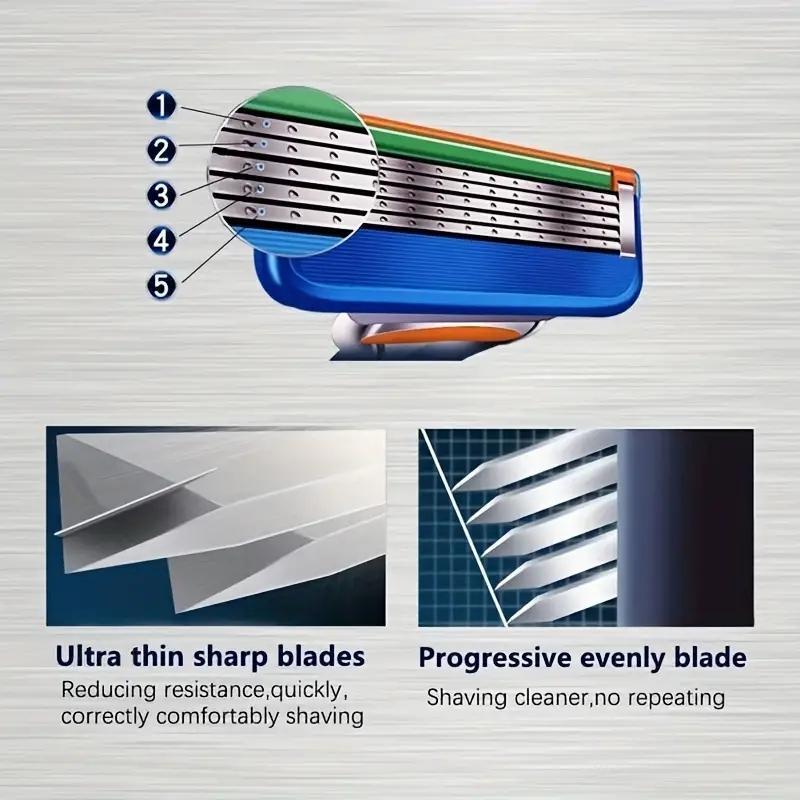 5 Layer Razor Blade Set for Men, 1 Set Men's Razor Holder & Replaceable Blade Heads, Multifunctional Hair Removal Tool for Leg, Arm & Armpit