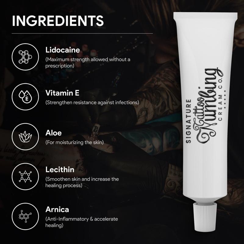 Tattoo Numbing Cream by Signature with 20X More Lidocaine Strength - Best Numbing Cream for Tattoo Before & Aftercare - Painless Tattoo with More Numbing Power (10 Grams, 0.35 Ounce