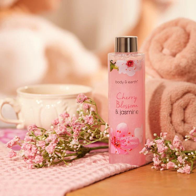 Cherry Blossom & Jasmine Scent Spa Bathtub Set Vitamin E Shower Kit Body Care Luxury Moisturizing Nourishing Comfort, Self Care Bundles, Bath and Body Care Products, Gifts For Her Girlfriend Wife Mom Fragrance Cosmetics Skin Care Moisture