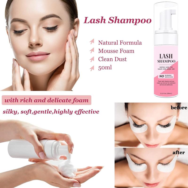 Lash Shampoo for Lash Extensions Eyelash Extension Cleanser with USB Lash Fan,50ml Lash Shampoo,Mascara Brush,Nose Blackhead Facial Cleaning Brush and Wash Bottle for Eye Makeup Remover