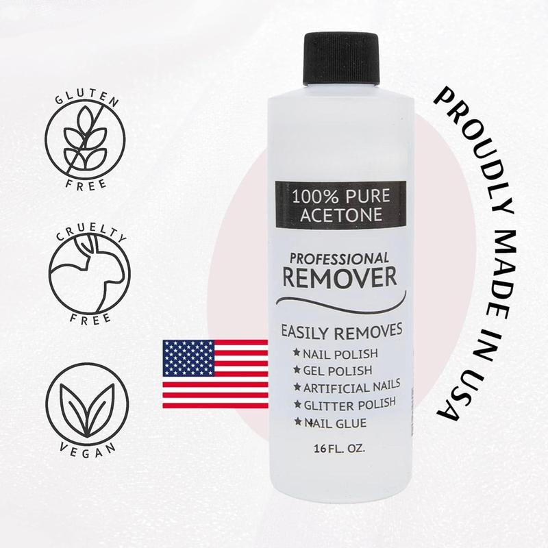 Pure Acetone Gel Polish Remover - Removes Gel, Dip,  Nails & Glue - 16 Fl oz