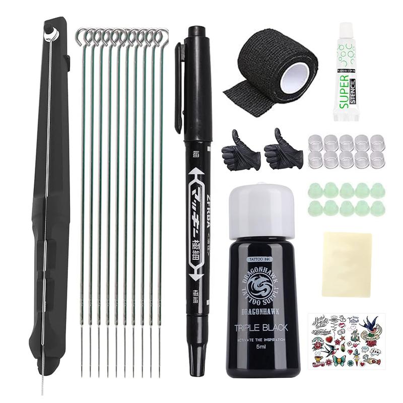 Hank Poke & Stick Tattoo Kit Beginner Hand Home Tattoo Supply Kits Ink Needles Complete Set Stick DD-SZ stick and poke tattoo kit Cosmetics