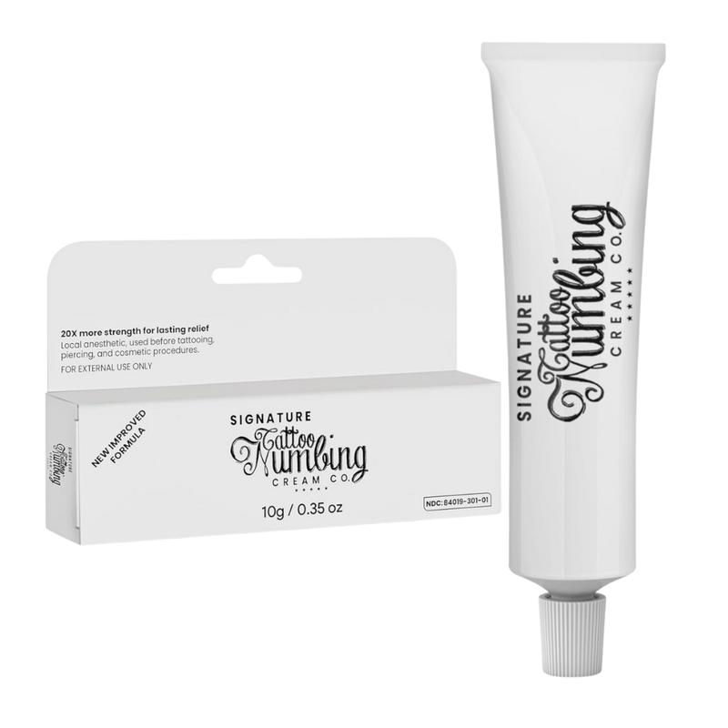 Tattoo Numbing Cream by Signature with 20X More Lidocaine Strength - Best Numbing Cream for Tattoo Before & Aftercare - Painless Tattoo with More Numbing Power (10 Grams, 0.35 Ounce